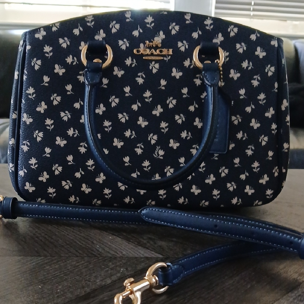 Coach Dark Blue Floral Satchel